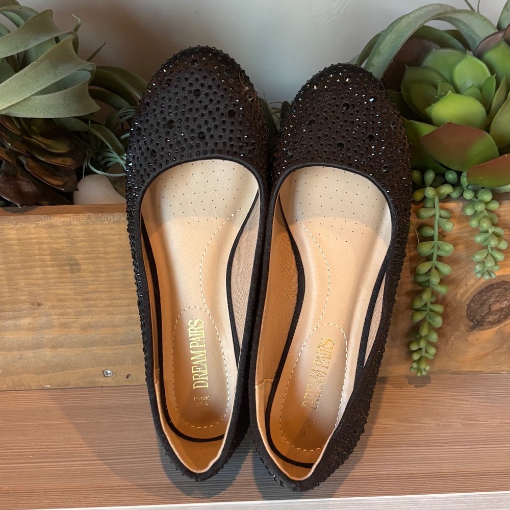 Rhinestone Ballet Flats in Black   A Holiday Must! Size 8 - Picture 6 of 6
